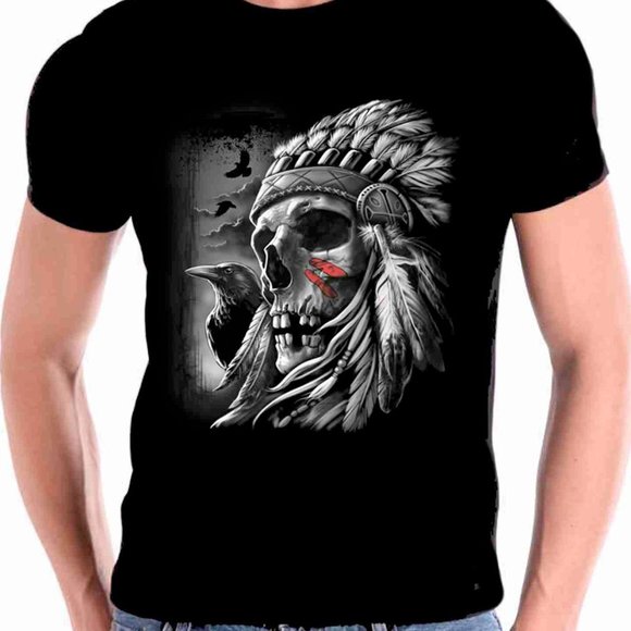 Native American Indian headdress skull and a crow T shirt - Picture 1 of 1